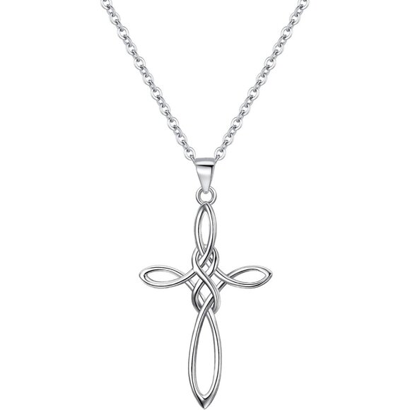 Celtic Cross Necklace Women, 925 Sterling Silver Knot Pendant Necklace, Irish Re - Picture 1 of 6